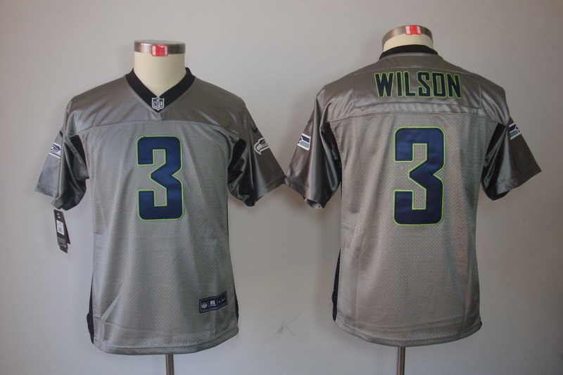 Youth Seattle Seahawks #3 Wilson Grey Nike NFL Jerseys